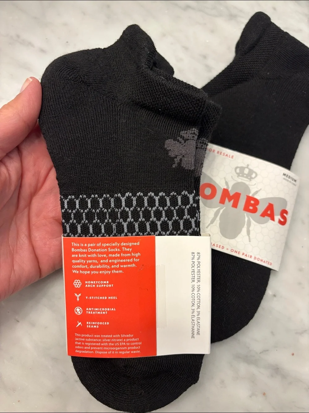 Bombas Set of 2 Black Ankle Socks, size Medium (US 8-10.5), NWT